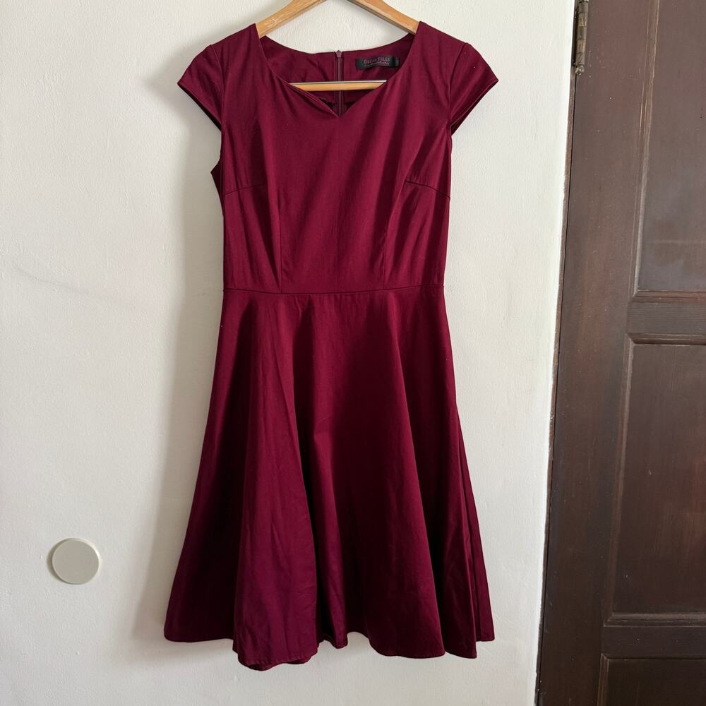 DRESS TELLS | Burgundy Retro Style Circle Skirt Midi Dress | Medium  Rockabilly